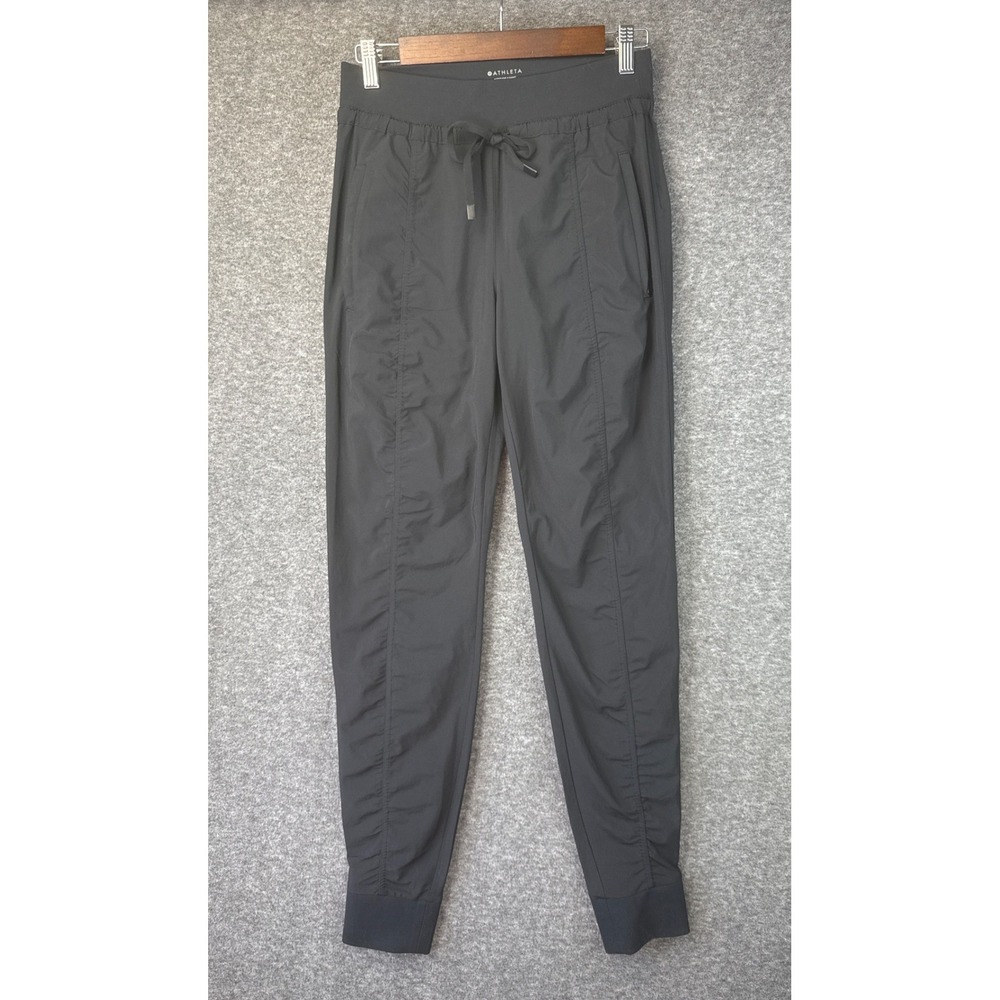 Athleta Attitude II Pant Black Joggers Tapered Ruched Travel Size 4 Tall Gym Run